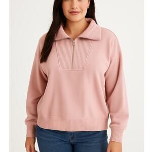 Aerie Down to Earth Quarter Zip Sweatshirt Pink